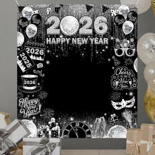 Happy New Year Eve Photo Backdrop Silver 70.8 x 78.7 inch,