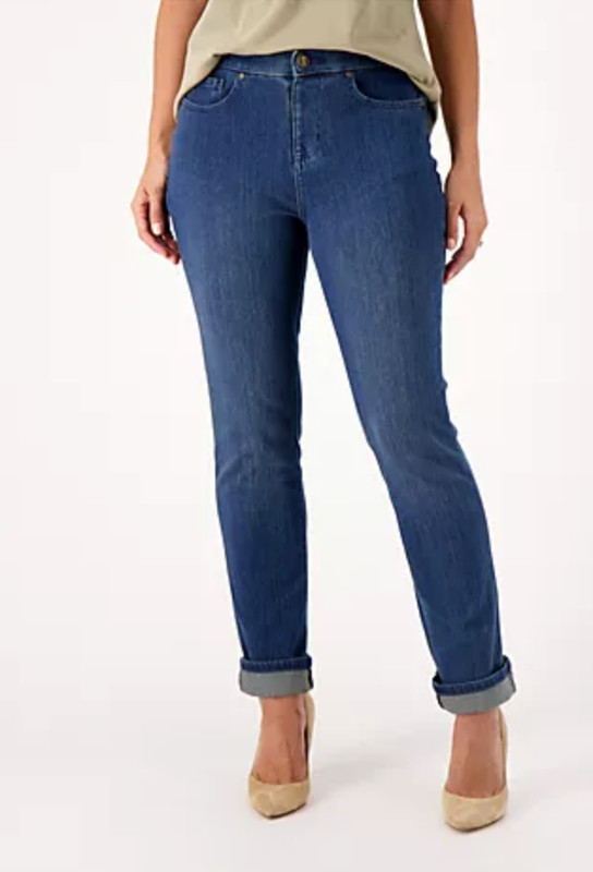 Belle by Kim Gravel 14 Petite Washed Indigo flexibelle Rollable Jean A517553