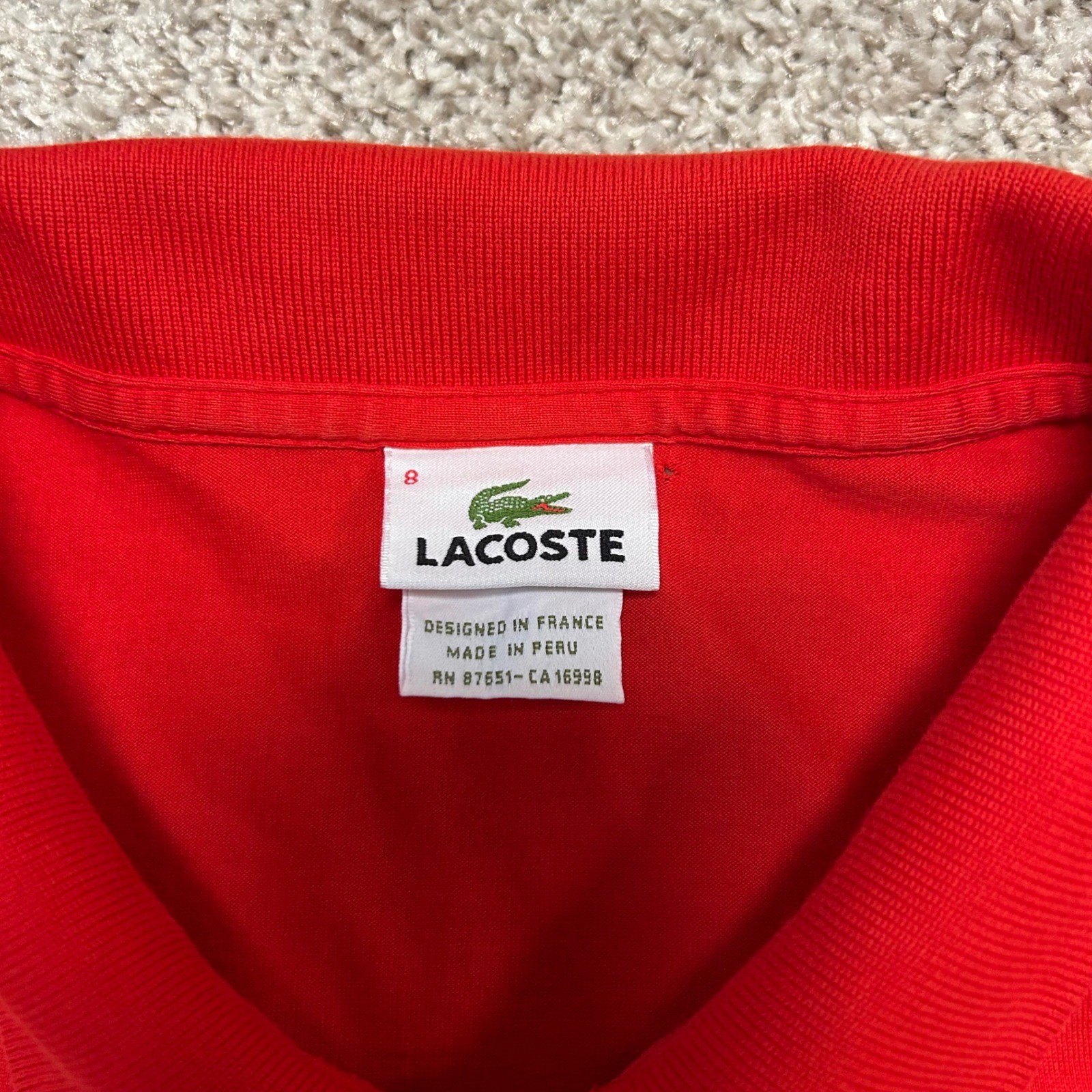 Lacoste Polo Shirt Men Size 8 (US Size 3XL) Red Alligator Cotton Preppy Peru thumbnail 6