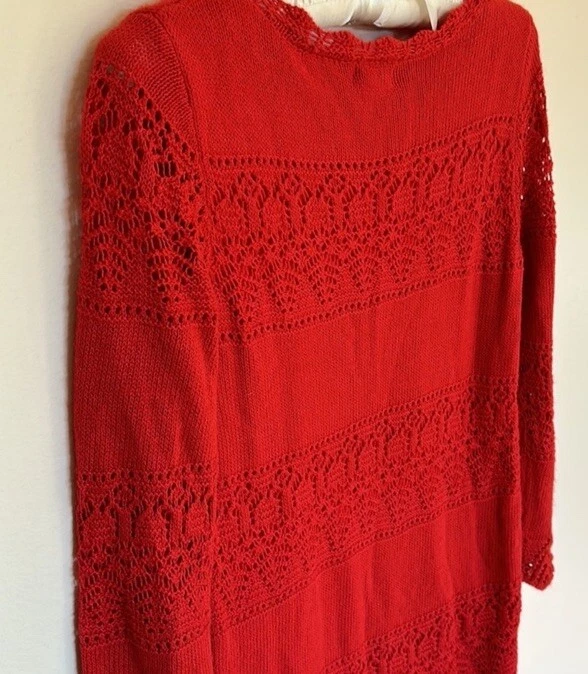 Kids Girls Red Crochet Knit Holiday Christmas Sweater Dress Small 6/6x FREE SHIP - Image 3 of 4