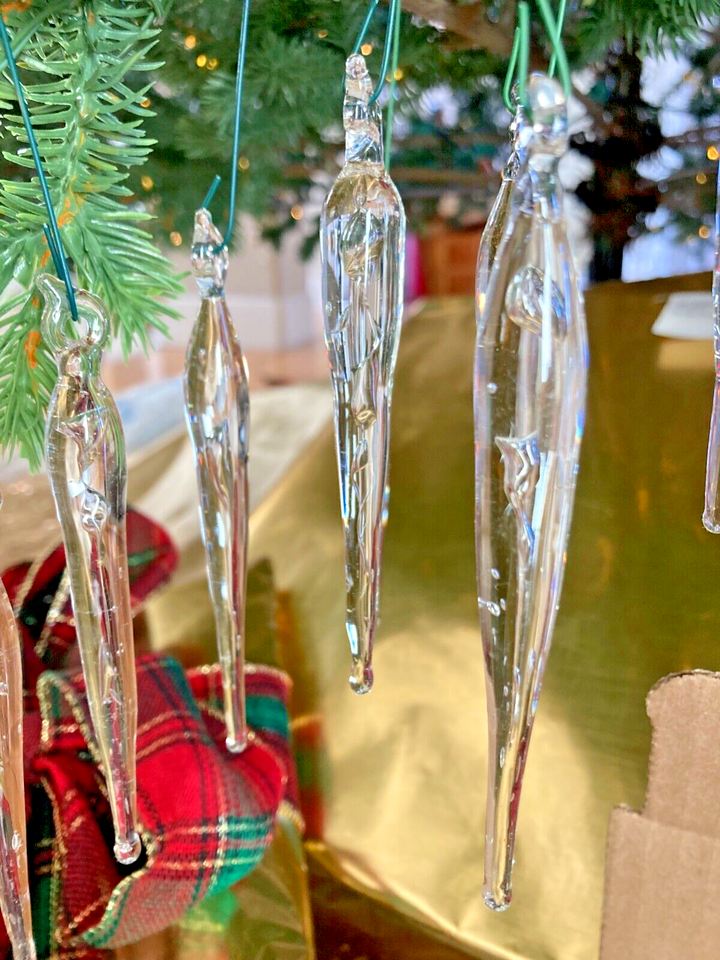 Glass ICICLE Christmas Tree Ornaments Hand Made Blown Set 10 New LOT 3