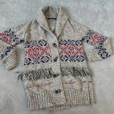 31. Peruvian Connection 94% Alpaca Cardigan Sweater Toggle Buttons Fringe S