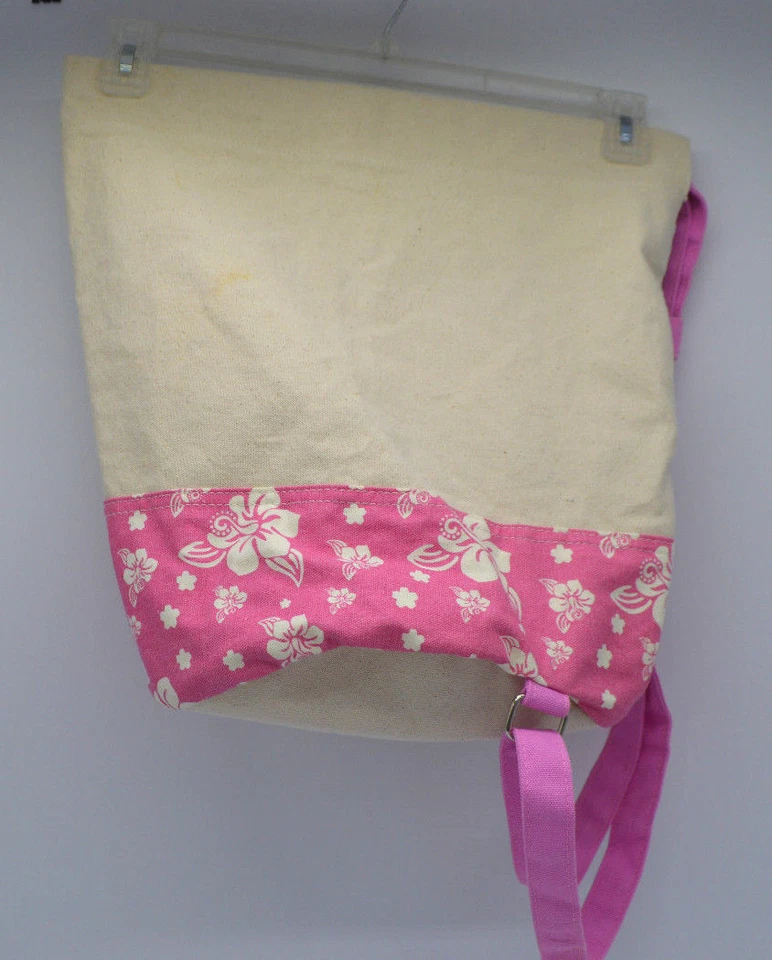 HYP Beige Pink Canvas Hawaiian Floral Duffle Travel Gym Bag Medium - Image 4 of 4