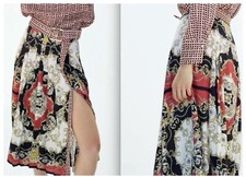 NEW ZARA Scarf Print Midi Pleated Skirt Retail 109 Size S