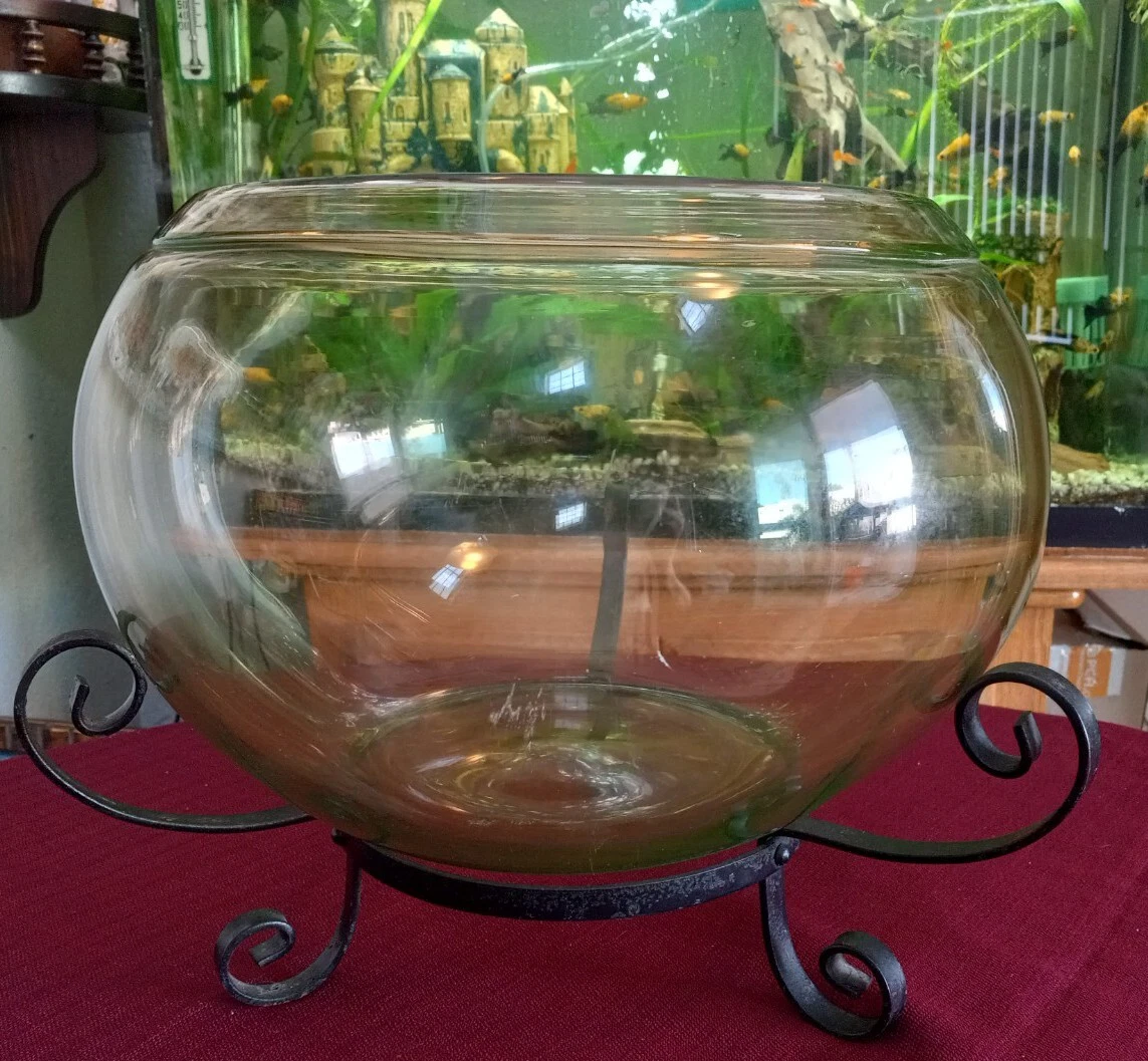 Vintage Old Antique Aquarium Lg 3 Gallon Vaseline Glass Fish