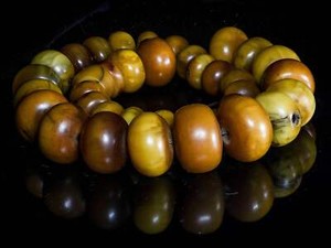 A Long Mixed Strand of Vintage Imitation Amber Resin Beads, African Trade