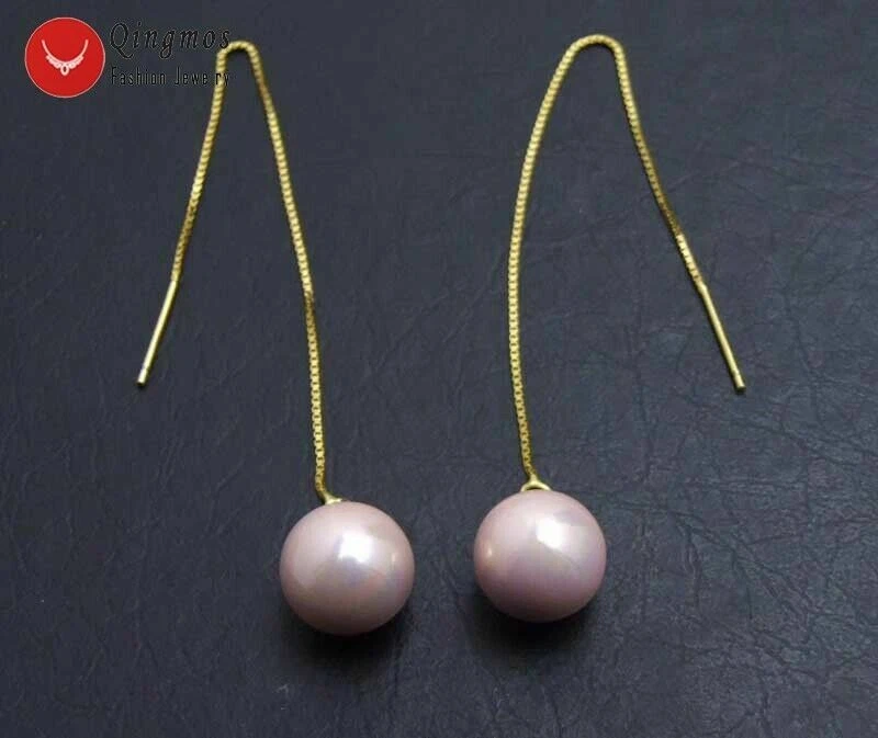 Pendiente de línea de oreja 10 mm rosa redondo concha de mar perla color dorado plata s925 ear658 Foto 4 de 4
