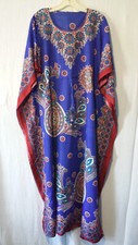 Women African Drawstring Maxi Kaftan Dress Dashiki Boho Hippie Blue Free Size