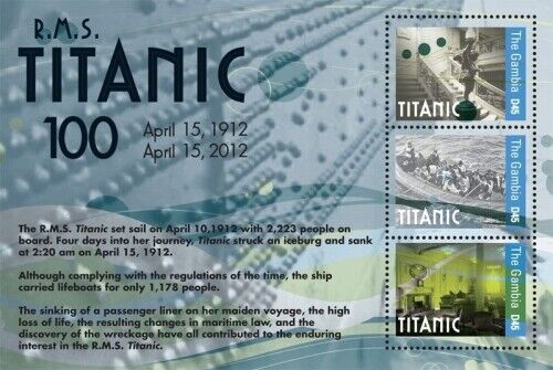 Gambia 2012 - R.M.S. 100th Anniversary Titanic - Sheet of 3 Stamp Scott 3416 MNH - Afbeelding 1 van 1