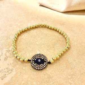 Authentic 3mm Ball stretch bracelet stackable evil eyes 14k gold plated protect myself 