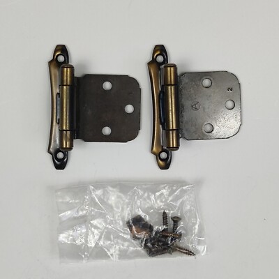 Pair Amerock Variable Overlay Hinges Self-Closing BP7929-AE Antique English