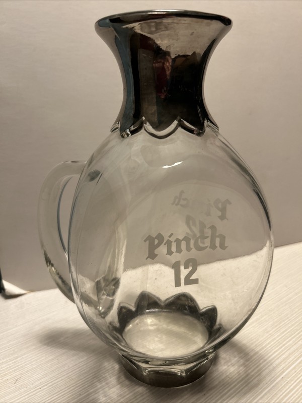 Vintage Pinch 12 Scotch Whiskey Decanter Pitcher 3 Sided W Silver trim Liquor