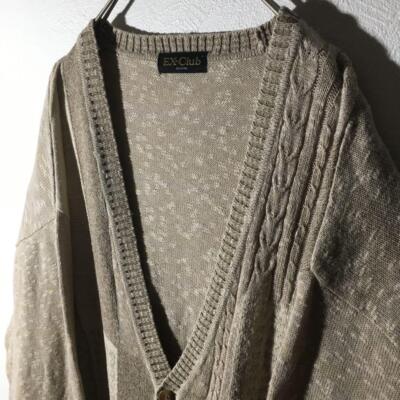 Vintage 90s Cotton Cardigan beige made in JAPAN Size L from Japan 