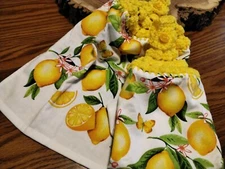 Lemons Kitchen Dish Towels with Crochet Tops Towel Set Fruit, Handmade