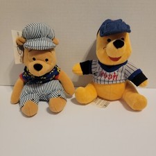 1990s Disney Store 6" Plush Winnie the Pooh Choo Choo Train Bee  Baseball Coach