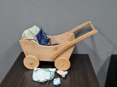 Massive Holz Holzpuppenwagen Schiebewagen Puppenwagen