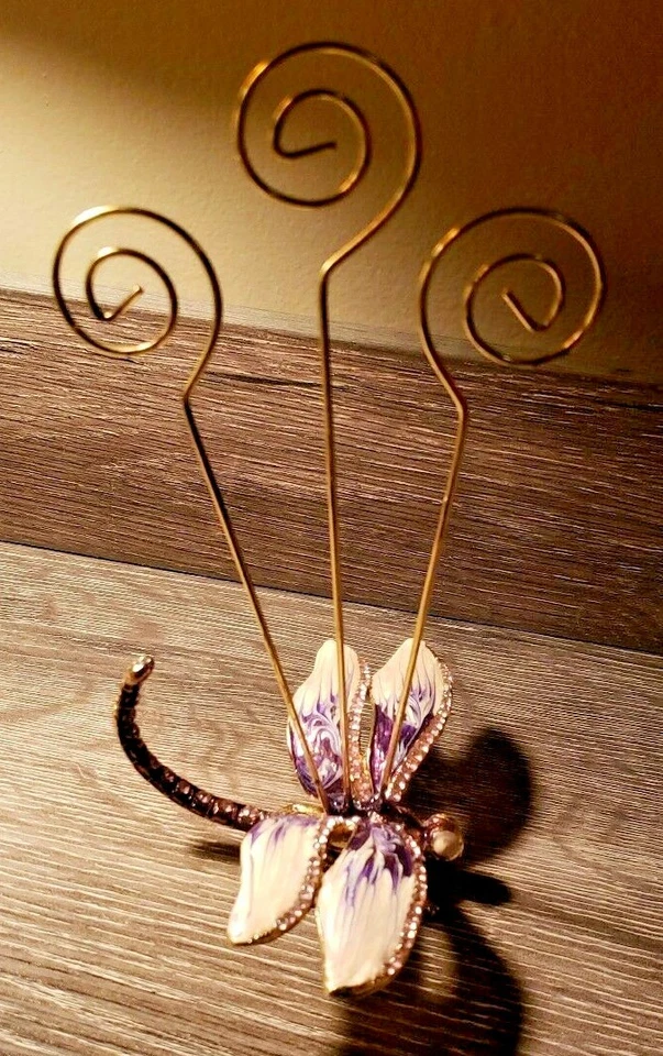 Three Prong Memo/Photo Dragonfly - Purple, Cream, Pink Rhinestones - Metal Fancy - Image 3 of 4