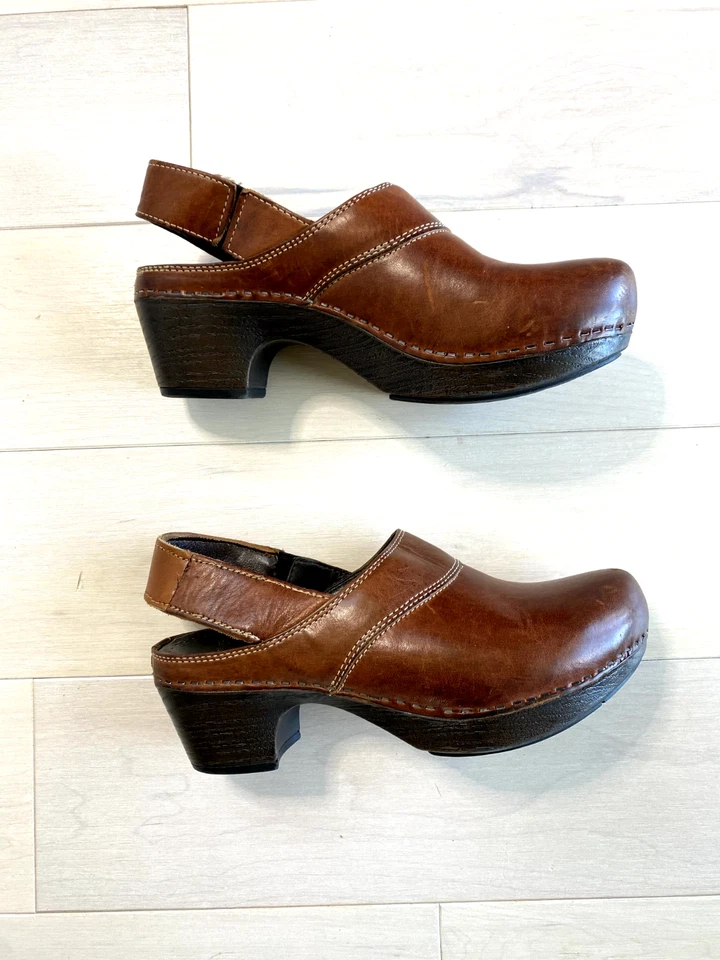 Sandalias Dansko Zueco Tacón Cordón Cuero Marrón Mujer’s 37 6.5 Foto 4 de 4