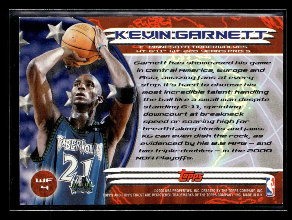 2000-01 Topps Finest Kevin Garnett World's Finest Minnesota Timberwolves Y7455 - Image 2 of 2