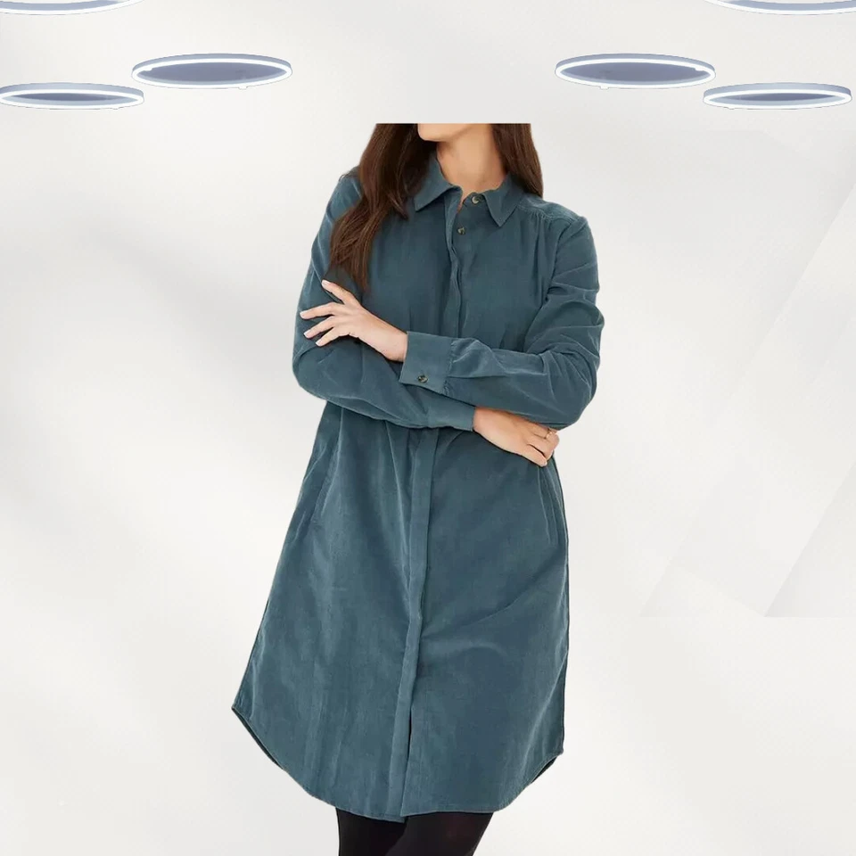 Vestido camisero para mujer Ex Fat Face manga larga con cordón en verde azulado Foto 2 de 4