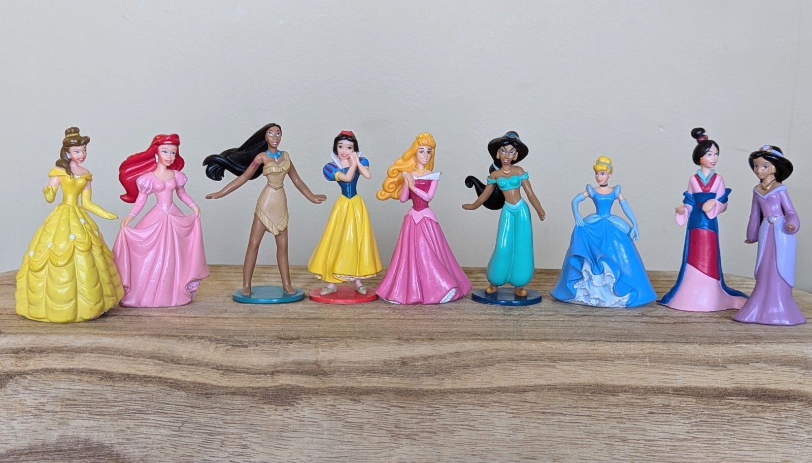 Disney PRINCESS Figure Ariel Mulan Jasmine Belle Aurora Snow Cake Top Toy Set 9