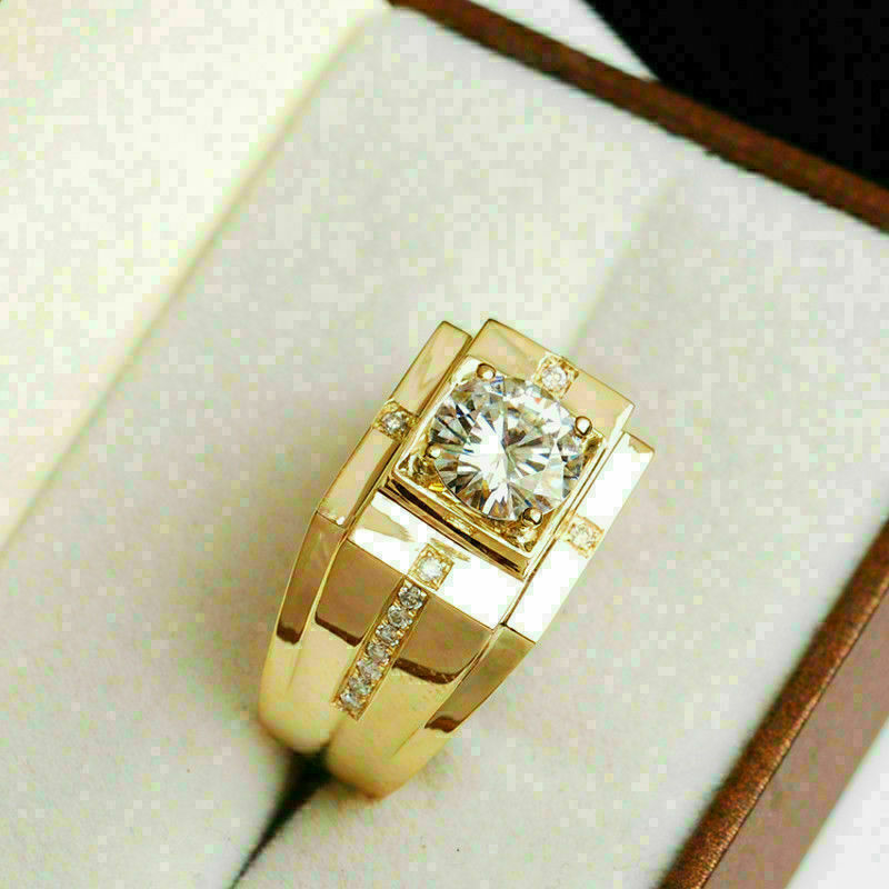 Mens Wedding Band Engagement Pinky Ring 2 Ct Round Lab Created 14k Gold Plated-image