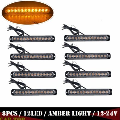 8X 12LED Car Emergency Amber Strobe Light Flashing Hazard Grill Bar Warning Lamp