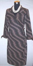 Studio C Dress Sz 6 Knit Black Pink White Modern Print Casual Wrap Sheath S