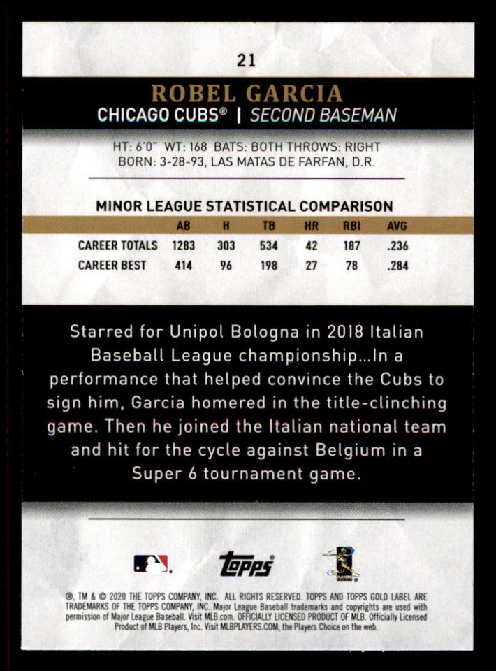 2020 Topps Gold Label Class 1 #21 Robel Garcia RC - Image 2 of 2
