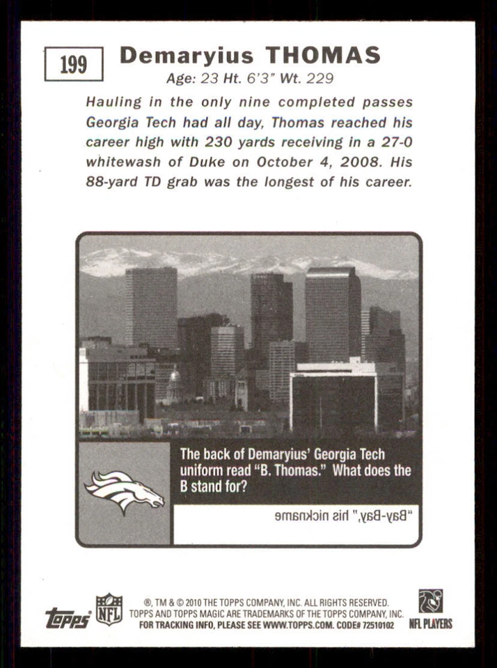 2010 Topps Magic #199 Demaryius Thomas RC - Image 2 of 2