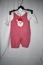 Petit Ami Checked Santa Face Coverall & Woven Shirt Set Size: #3 MOS #2626 NWT