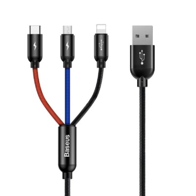 Baseus 3in1 USB-Kabel - Micro-USB / USB-C + kompatibel mit iPhone Nylon geflocht