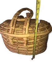 Large Rattan   Wicker Brown Lidded Basket With Handles