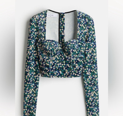 Rokh x H&M - Floral Corset Style Velour Top - SIZE XL- NWT