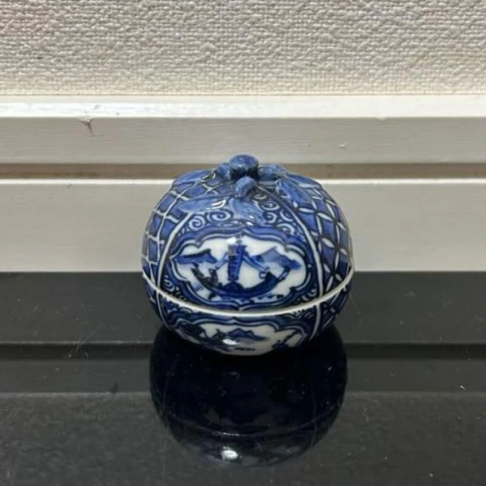 Contenedor de incienso Shonzui Mikan de Kotouge Tanzan japonés Kogo azul Foto 3 de 4