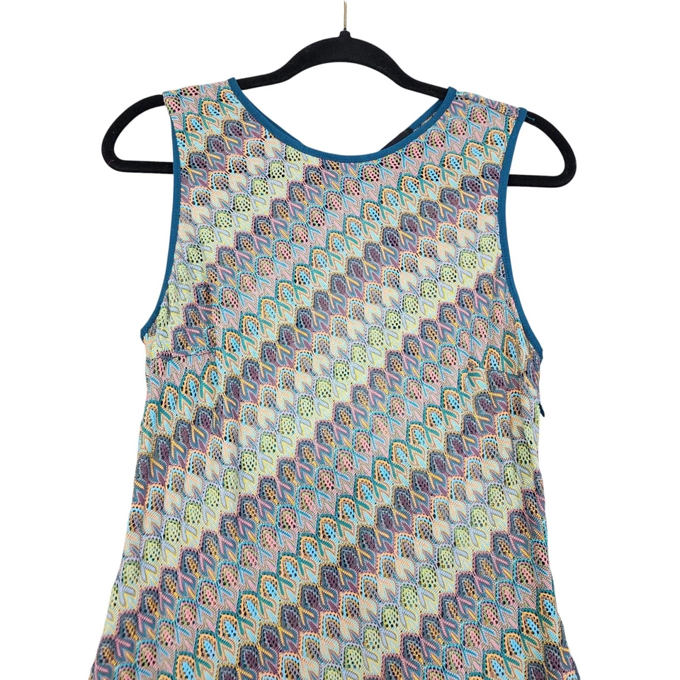 Maxi Vestido Donna Morgan Para Mujer Sin Mangas Crochet Talla 10 Arco Iris Tejido Abierto Foto 3 de 4