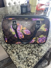 Coach Rowan Satchel In Signature Canvas with Rose Print and Leather