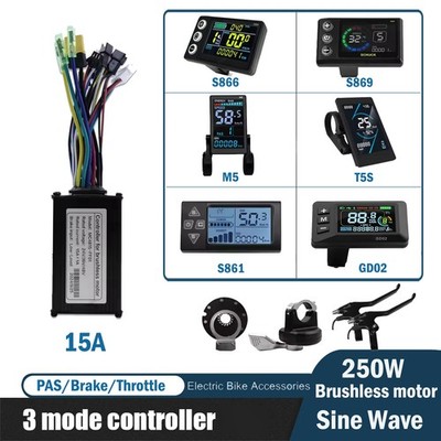 E-Bike 15A Controller 24V/36V/48V 250W Motor mit Display Brake Throttle PAS Kit