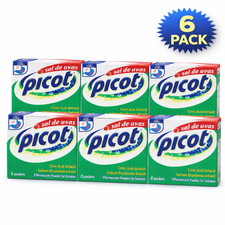 Picot Sal de Uvas Effervescent Antacid Powder 8 Packets Heartburn Relief -6 Pack