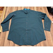 Paul Fredrick Dress Shirt Mens 19 x 37 Blue Black Adult Check Non-Iron Excellent