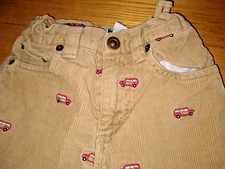 Boys Hartstrings Corduroy Pants sz 4 Brown Embroidered Red Buses adjustabl waist