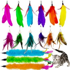 15 PCS Feather Toy Refill Wand Attachments Assorted Feathers for Indoor Cats