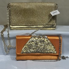 Glamorous Gold Glitter And Rhinestone Evening Bag/ Dinner Clutch X 2 Bling