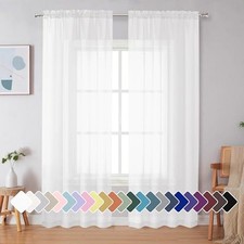 Sheer Curtains 90 Inches Long, Light Filtering 42"W x 90"L Pack of 2 White