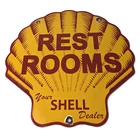 Vintage Shell Gasoline Sign - Rest Rooms Porcelain Gas Pump Plate Sign