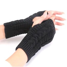 Black Knit Fingerless Gloves  Cable Knit Arm Warmers  Warm Winter Accessories