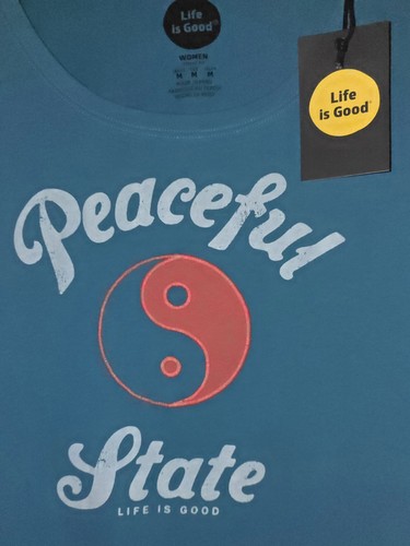 Life Is Good Aqua Tee PEACEFUL STATE Yin Yang Embroidered Womens M - Picture 2 of 5