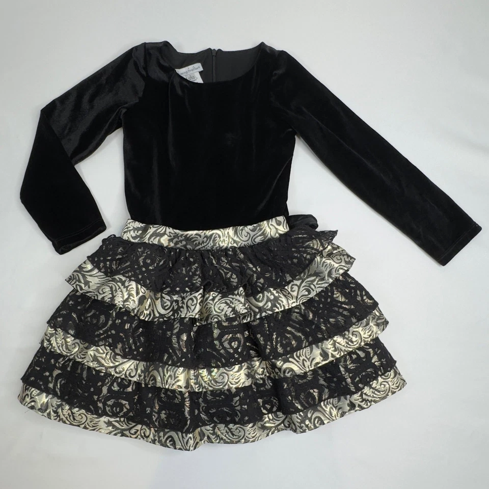 Chasing Fireflies Girls Black Velvet Dress Tiered Lace Party Holiday Size 6 - Image 2 of 4