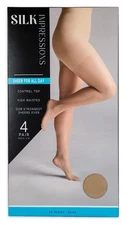 S - Silk Impressions Sheer Control Top High Waist Stockings 4 Pair Beige #5220