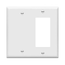 2 Gang Light Switch Plate, Rocker Blank Outlet, Durable Polycarbonate, White